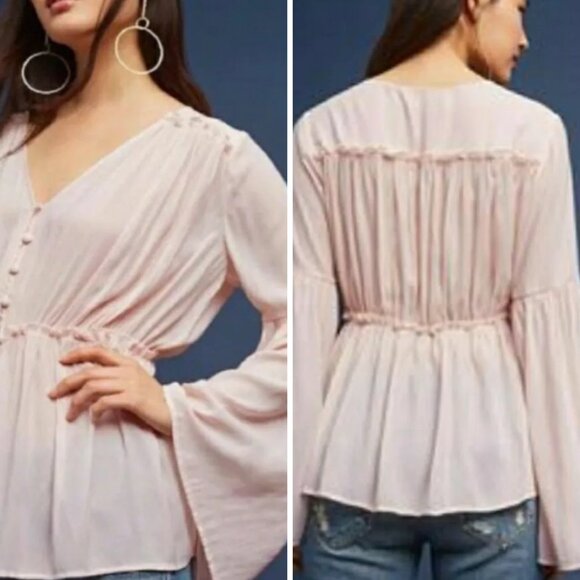 Ro & De Tops - RO & DE | Anthropologie Isa Blush Pink Tiered Bell Sleeve Blouse | Size L